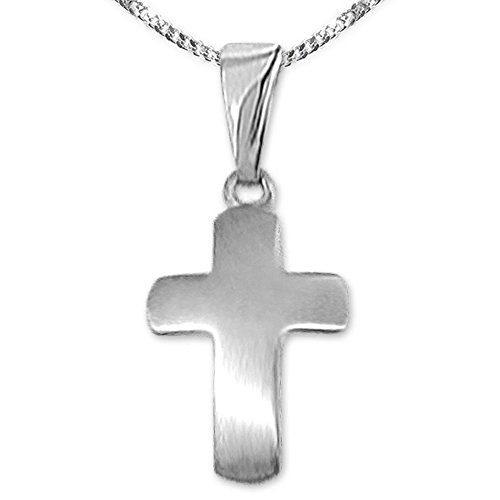 CLEVER SCHMUCK Kinder Kreuz Halskette Anhänger Kreuzanhänger schlicht 12 mm seidenmatt leicht gewölbt Kette Panzer 42 cm Sterling Silber 925 für Junge Mädchen im Schmucketui von CLEVER SCHMUCK