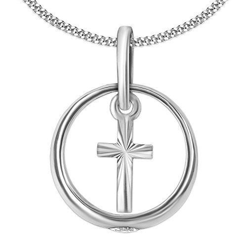 CLEVER SCHMUCK Taufkettchen Taufring 12 mm Zirkonia weiß mit Kreuz diamantiert + Kette Panzer 36 cm 925 Sterling Silber für Junge + Mädchen im Schmucketui von CLEVER SCHMUCK