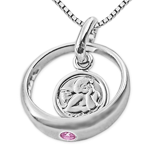 CLEVER SCHMUCK Set Silberner Taufring Ø 12 mm Engel rund mit Zirkonia rosa und Kette Venezia 36 cm 925 Sterling Silber für Mädchen im Taufe Etui CLEVER SCHMUCK Set Silberner Taufring Ø 12 mm Engel rund mit Zirkonia rosa und Kette Venezia 36 cm 925 Sterling Silber für Mädchen im Taufe Etui von CLEVER SCHMUCK