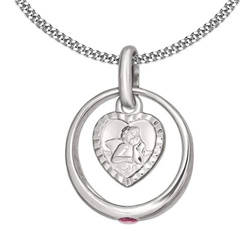 CLEVER SCHMUCK Set Taufkette Mädchen Taufring Zirkonia rosa Engel herzförmig & Kette Panzer 36 cm Sterling Silber 925 im Taufe Etui rosa von CLEVER SCHMUCK