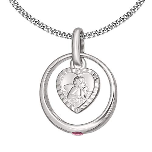 CLEVER SCHMUCK Taufkette Mädchen Taufring Zirkonia rosa Engel herzförmig Kette Panzer 36 cm Sterling Silber 925 im Schmucketui von CLEVER SCHMUCK