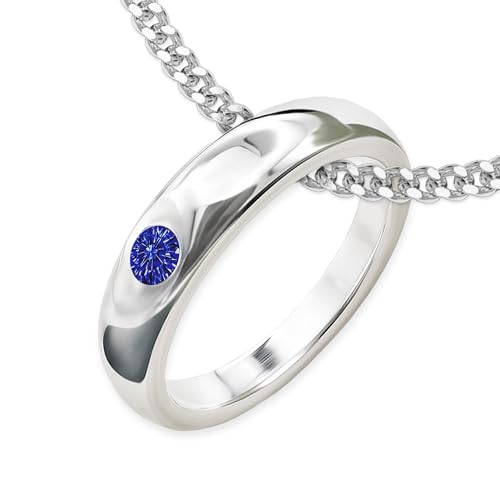 CLEVER SCHMUCK Taufkettchen Taufring schlicht mit Stein safirblau Kette Panzer 36 cm gläzend poliert 925 Sterling Silber im Schmucketui von CLEVER SCHMUCK