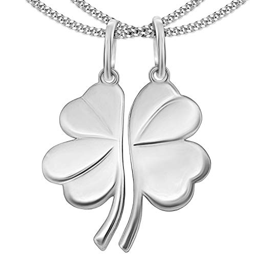 CLEVER SCHMUCK Set 2 Silberne Freundschaftsanhänger 4-blättriges Kleeblatt 22 mm geteilt glänzend mit 2 Ketten Panzer je 50 cm Sterling Silber 925 von CLEVER SCHMUCK