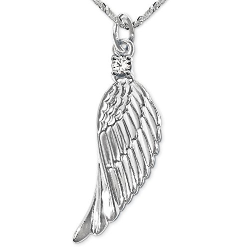 CLEVER SCHMUCK Engelsflügel Damen Halskette Anhänger 25 mm elegant mit 1 Zirkonia & Kette Singapur 45 cm 925 Sterling Silber im Etui weiss von CLEVER SCHMUCK