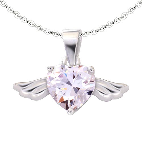 CLEVER SCHMUCK Damen Halskette Herz Anhänger 11mm Zirkonia Stein mit Engelsflügel Kette Anker 42cm 925 Sterling Silber im Schmucketui von CLEVER SCHMUCK