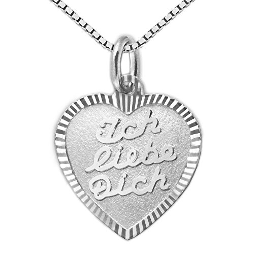 CLEVER SCHMUCK Set Damen Halskette kleiner Herz Anhänger 13 mm Ich liebe Dich, Rand glänzend diamantiert & Kette Venezia 42 cm STERLING SILBER 925 im rotem Etui Liebe von CLEVER SCHMUCK