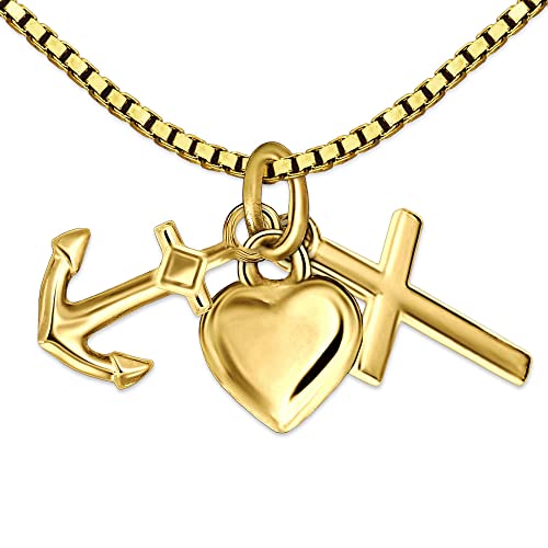 CLEVER SCHMUCK Set Goldener 3-teiliger Anhänger Glaube Liebe Hoffnung glänzend 333 Gold 8 Karat und vergoldeter Kette Venezia 45 cm im Etui weiß von CLEVER SCHMUCK