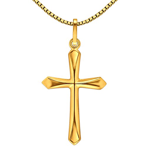 CLEVER SCHMUCK Set Goldkreuz 20 mm schlicht Kreuz zu glänzend Enden eckig schmal werdend 333 Gold 8 Karat und vergoldeter Kette Venezia 45 cm glänzend von CLEVER SCHMUCK