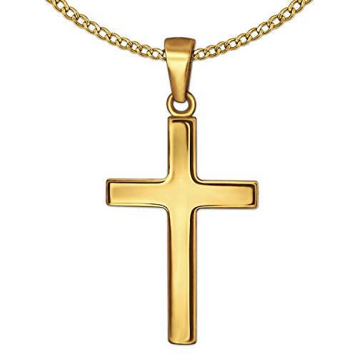 CLEVER SCHMUCK Set Goldener Anhänger Kreuz 21 mm schlicht glänzend & Kette Panzer 45 cm beides 333 GOLD 8 KARAT von CLEVER SCHMUCK