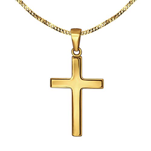 CLEVER SCHMUCK Kinder Kreuzkette Anhänger Kreuz 18 mm schlicht 333 Gold 8 Karat & vergoldeter Kette Panzer 40 cm im Schmucketui anthrazit von CLEVER SCHMUCK