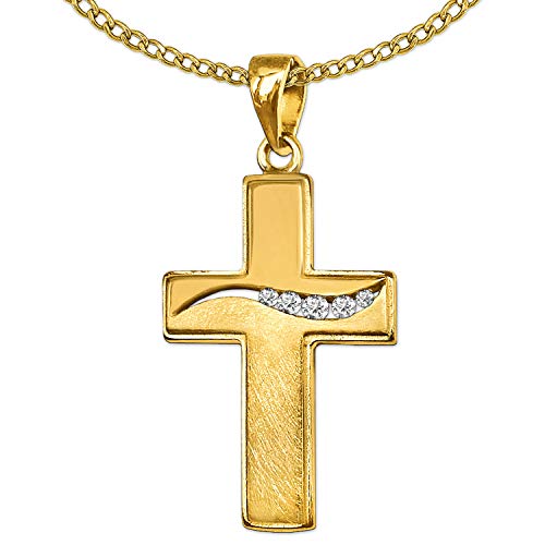 CLEVER SCHMUCK Damen Kreuzkette Goldkreuz 20 mm 5 Zirkonia in Welle Kette Panzer 50 cm beides 333 Gold 8 Karat im Kreuz-Etui von CLEVER SCHMUCK