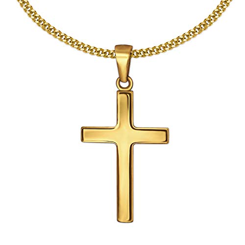 CLEVER SCHMUCK Kinder Kreuzkette Anhänger Kreuz schlicht & Kette Panzer 40 cm Sterling Silber 925 gold-plattiert im Kreuz-Etui von CLEVER SCHMUCK