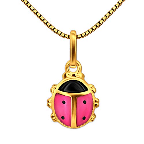 CLEVER SCHMUCK Set Goldener Kinder Anhänger Mini Marienkäfer 8 mm rosa und schwarz lackiert 333 GOLD 8 KARAT und vergoldeter Kette Venezia 38 cm von CLEVER SCHMUCK