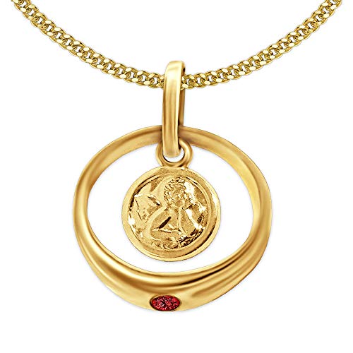 CLEVER SCHMUCK Goldener Mädchen Taufring mit Engel rund und echtem Rubin glänzend 333 Gold 8 Karat und vergoldeter Kette Panzer 36 cm im Schmucketui von CLEVER SCHMUCK