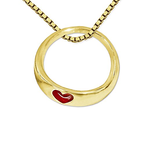 CLEVER SCHMUCK Set Goldener Mini-Taufring Ø 9 mm schmale Flache Form mit kleinem Herz rot glänzend 333 Gold 8 Karat und vergoldeter Kette Venezia 36 cm von CLEVER SCHMUCK