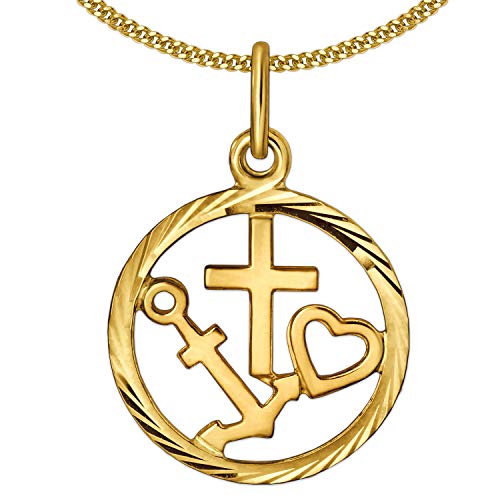 CLEVER SCHMUCK Damen Halskette Anhänger Medaille Ø 14 mm Glaube Liebe Hoffnung Rand diamantiert feine Kette Panzer 45 cm beides 333 Gold 8 Karat im Schmucketui CLEVER SCHMUCK Damen Halskette Anhänger Medaille Ø 14 mm Glaube Liebe Hoffnung Rand diamantiert feine Kette Panzer 45 cm beides 333 Gold 8 Karat im Schmucketui von CLEVER SCHMUCK