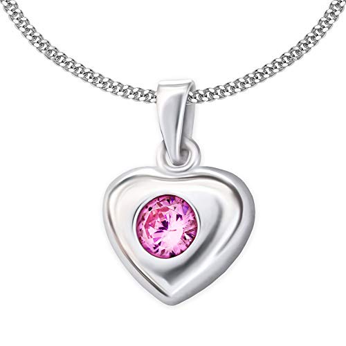 CLEVER SCHMUCK Set Herz Halskette Anhänger 10 mm Solitär Zirkonia Stein pink mittig & Kette Panzer 42 cm 925 Sterling Silber für Mädchen Damen in rosa Etui von CLEVER SCHMUCK