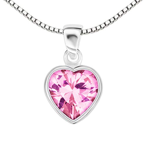 CLEVER SCHMUCK Set Herzkette Anhänger Herz 8 x 9 mm rosa pink Zirkonia Stein & Kette Venezia 45 cm 925 Sterling Silber Herzkette für Mädchen Damen im Etui rosa von CLEVER SCHMUCK