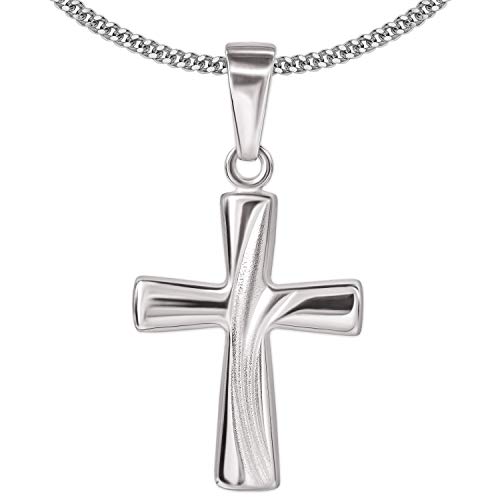 CLEVER SCHMUCK Jugendliche Kreuzkette Anhänger kleines Kreuz 17 mm mit 3 geschwungenen Bögen glänzend & Kette Panzer 40 cm STERLING SILBER 925 für Kinder im Schmucketui von CLEVER SCHMUCK