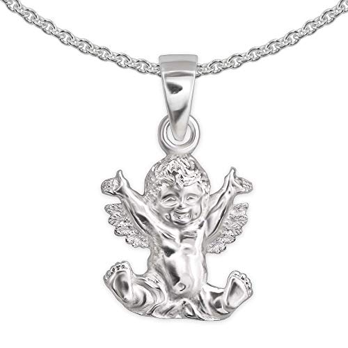 CLEVER SCHMUCK Set Silberne Kinder Halskette Anhänger Engel fröhlich jubelnd sitzend figürliche Form & Kette Erbs 40 cm STERLING SILBER 925 im Etui weiß von CLEVER SCHMUCK