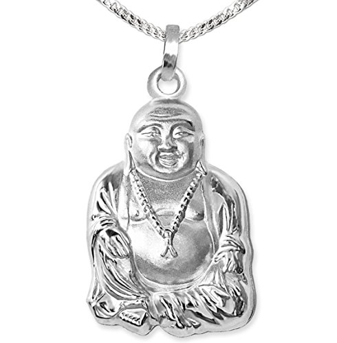 CLEVER SCHMUCK Buddha Halskette Anhänger 23 mm matt glänzend Kette Panzer 50 cm 925 Sterling Silber für Damen Herren im Schmucketui von CLEVER SCHMUCK