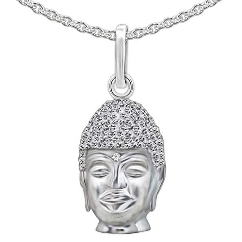 CLEVER SCHMUCK Set Silberner Anhänger Buddha Kopf 15 x 10 mm plastische Form glänzend mit Kette Erbs 45 cm Sterling Silber 925 von CLEVER SCHMUCK