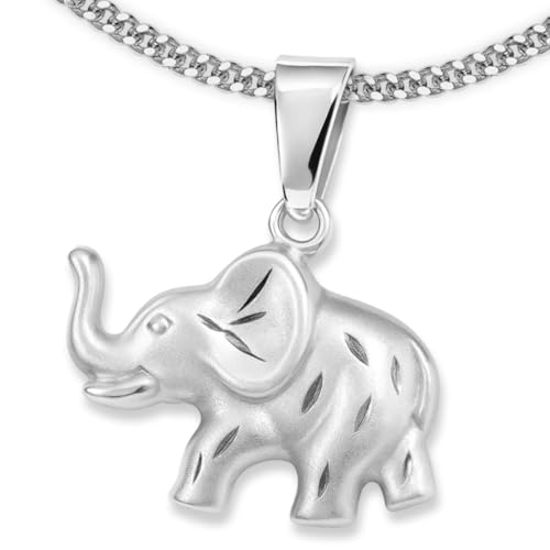 CLEVER SCHMUCK Damen Halskette Anhänger Elefant 16 x 10 mm Kette Panzer 45 cm Sterling Silber 925 im Schmucketui von CLEVER SCHMUCK