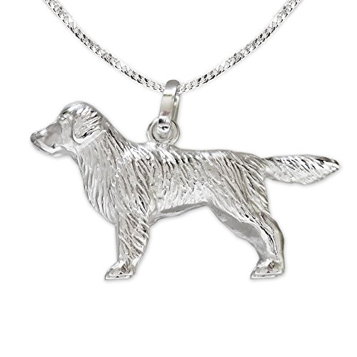 CLEVER SCHMUCK Set Silberner Anhänger Golden Retriever glänzend STERLING SILBER 925 mit Kette Panzer 50 cm für Hundebesitzer von CLEVER SCHMUCK