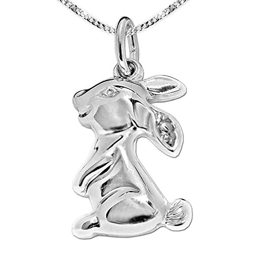 CLEVER SCHMUCK Set Silberner Anhänger Hase plastisch seitlich sitzend glänzend und Kette Panzer 40 cm STERLING SILBER 925 von CLEVER SCHMUCK