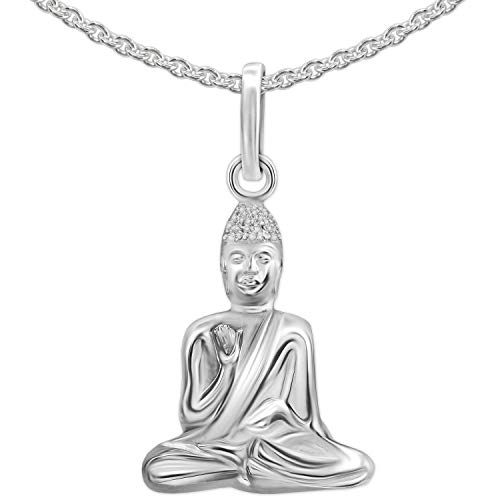 CLEVER SCHMUCK Set Silberner Anhänger Kleiner Buddha 16 x 13 mm sitzend glänzend poliert mit Erbskette 42 cm Sterling Silber 925 von CLEVER SCHMUCK