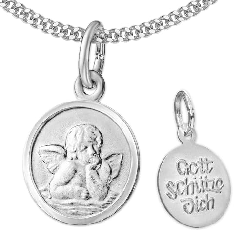 CLEVER SCHMUCK Set Mädchen Halskette Mini Schutzengel Ø 10 mm Rückseite Gott schütze Dich & Kette Panzer 40 cm Sterling Silber 925 für Kinder im Etui weiß von CLEVER SCHMUCK