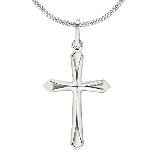 CLEVER SCHMUCK Set Silberner Anhänger Kreuz 20 mm schlicht mit leicht Spitzen Enden und Kette Panzer 45 cm beides Sterling Silber 925 von CLEVER SCHMUCK