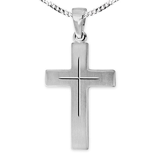 CLEVER SCHMUCK Set Silberner Anhänger Kreuz 21 mm matt mit feinem Innenkreuz glänzend mit Kette Panzer 42 cm STERLING SILBER 925 im Etui von CLEVER SCHMUCK