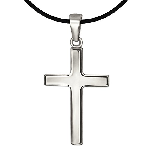 CLEVER SCHMUCK Silberner Anhänger Kreuz 21 mm schlicht glänzend Sterling Silber 925 mit Band schwarz im Schmucketui von CLEVER SCHMUCK