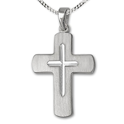 CLEVER SCHMUCK Set Silberner Anhänger Kreuz 24 mm Balken breit seidenmatt und innen diamantiert mit Kette Panzer 45 cm Sterling Silber 925 im Etui von CLEVER SCHMUCK