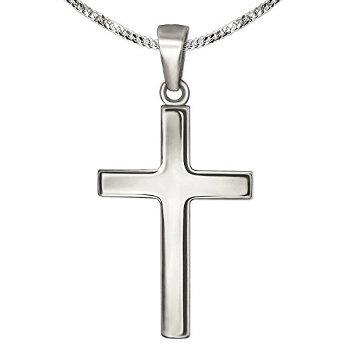 CLEVER SCHMUCK Jugendliche Kreuzkette mit Kreuzanhänger 21 mm schlicht glänzend mit Kette Panzer 45 cm 925 Sterling Silber im Schmucketui von CLEVER SCHMUCK