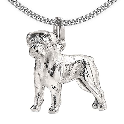 CLEVER SCHMUCK Set Silberner Anhänger Rottweiler 20 x 17 mm beidseitig figürlich glänzend und Kette Panzer 50 cm STERLING SILBER 925 von CLEVER SCHMUCK