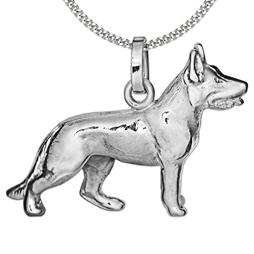 CLEVER SCHMUCK Set Silberner Anhänger Schäferhund 3D vollplastisch glänzend mit Kette Panzer 50 cm Sterling Silber 925 von CLEVER SCHMUCK