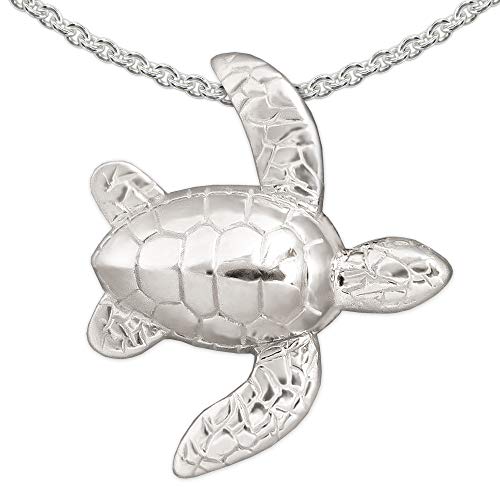 CLEVER SCHMUCK Set Silberner Anhänger Schildkröte 25 mm vollplastisch mit beweglichen Flossen seitlich hängend & Kette Erbs 42 cm Sterling Silber 925 in Schmuckverpackung von CLEVER SCHMUCK