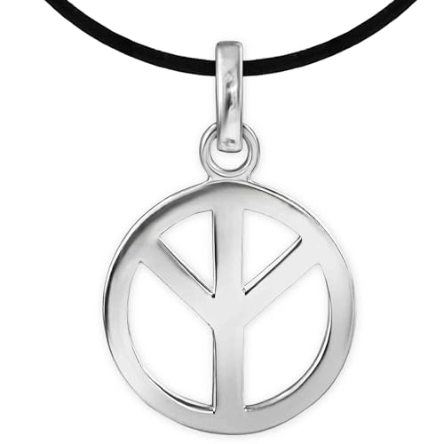 CLEVER SCHMUCK Set Silberner Anhänger echtes Peace-Zeichen Algiz Frieden schlicht glänzend Sterling Silber 925 mit Lederband in Geschenkfaltbox von CLEVER SCHMUCK