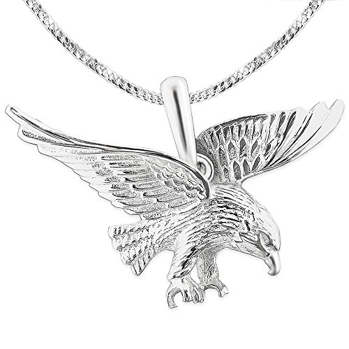 CLEVER SCHMUCK Set Silberner Anhänger großer Adler fliegend 37 mm mit Kette Panzer 55 cm lang und 2 mm stark Sterling Silber 925 für Herren im Magnetetui von CLEVER SCHMUCK