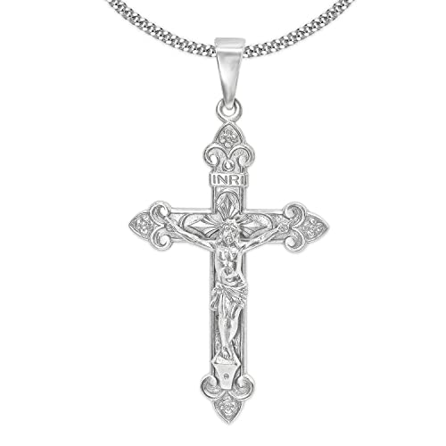 CLEVER SCHMUCK Set Silberner Anhänger großes INRI Kreuz 42 x 22 mm mit Jesus barockstil glänzend & Kette Panzer 50 cm lang Sterling Silber 925 von CLEVER SCHMUCK