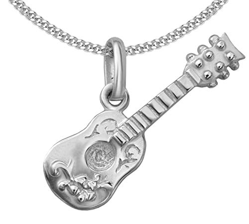 CLEVER SCHMUCK Set Silberner Anhänger kleine Gitarre als Westerngitarre 22 x15 mm glänzend inklusive Kette Panzer 45 cm STERLING SILBER 925 für Kinder oder Jugendliche von CLEVER SCHMUCK