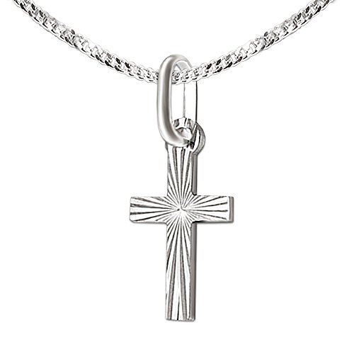 CLEVER SCHMUCK Kreuzkettchen Anhänger kleines Mini Kreuz 12mm diamantiert geschlossen mit Kette Panzer 36 cm Sterling Silber 925 für Kinder im Schmucketui von CLEVER SCHMUCK