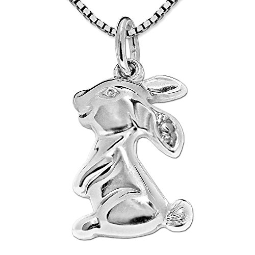 CLEVER SCHMUCK Set Silberner Damen Anhänger Hase 14 mm seitlich plastisch sitzend und Kette Venezia 45 cm Sterling Silber 925 im Etui weiß von CLEVER SCHMUCK