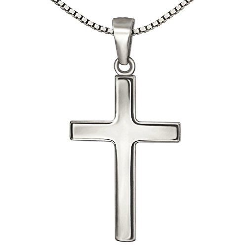 CLEVER SCHMUCK Set Silberner Damen Anhänger Kreuz 24 mm schlicht glänzend mit Kette Venezia 50 cm STERLING SILBER 925 im Kreuz Etui von CLEVER SCHMUCK