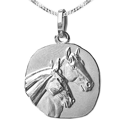 CLEVER SCHMUCK Set Damen Halskette Anhänger Medaille mit 2 Pferdeköpfen Ø 18 mm & Kette Panzer 50 cm Sterling Silber 925 in Schmuckverpackung von CLEVER SCHMUCK