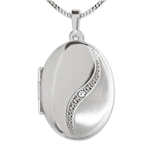 CLEVER SCHMUCK Damen Halskette 55 cm Medaillon oval 21 mm geschwungener Bogen mit Zirkoniastein Sterling Silber 925 im Schmucketui von CLEVER SCHMUCK