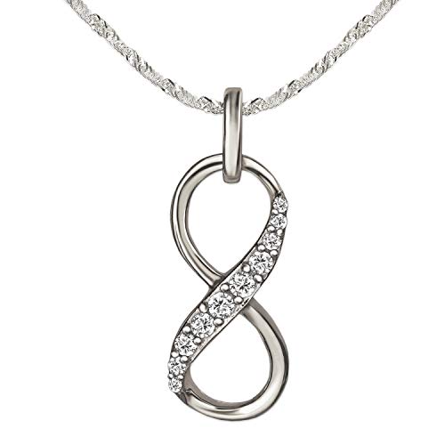 CLEVER SCHMUCK Damen Infinity Halskette Unendlichkeitszeichen 16x7x4 mm viele Zirkonias Kette Singapur Sterling Silber 925 im Schmucketui von CLEVER SCHMUCK