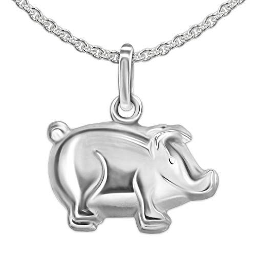 CLEVER SCHMUCK Set Silberner Damen Glücksanhänger Schwein 15 x 10 mm beidseitig figürlich plastisch natürliche Form mit Kette Erbs 45 cm STERLING SILBER 925 im Etui rosa von CLEVER SCHMUCK